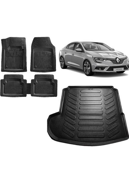 Megane 4 Sedan 2019 Model 3D Bagaj Sol Kulaklı+3d Havuzlu Maximum Siyah Paspas