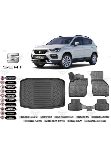 Ateca 4x4 2025 Model Bagaj Havuzu Araca Özel Siyah Kokusuz Havuzlu Paspas Takımı