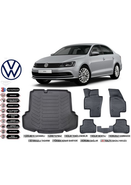 Jetta 2017 Model Cepli Bagaj Havuzu Araca Özel Siyah Havuzlu Paspas Takımı Sett