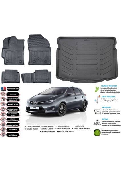 Auris 2018 Model Esnek Bagaj Havuzu Araca Özel Siyah Paspas Takımı