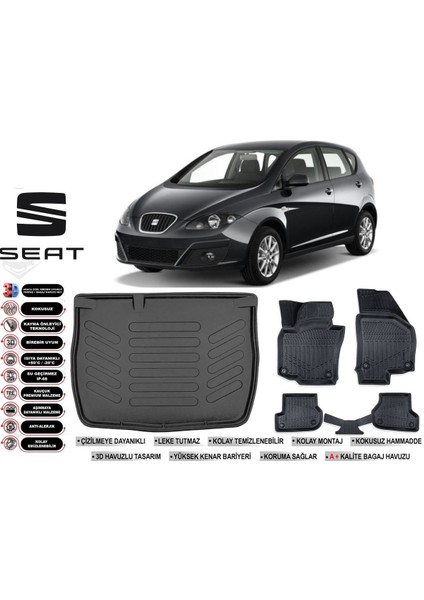 Altea 2008 Model Bagaj Havuzu Araca Özel Siyah Havuzlu Paspas Takımı Sett
