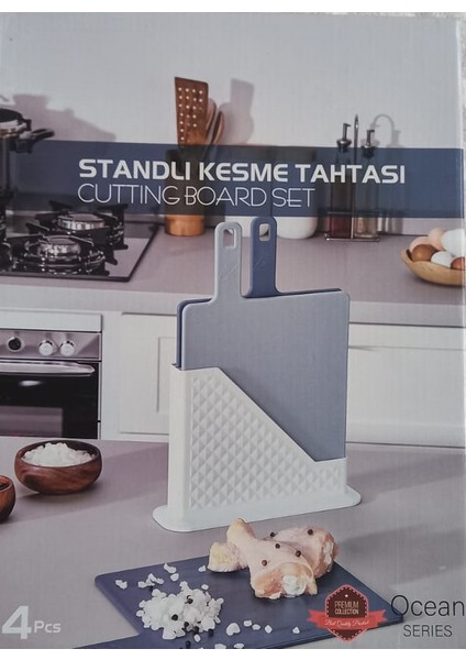 Standlı Kesme Tahtası Seti 4'lü ( 3 Kesme Tahtası ve 1 Tahta Standı ) fiyatları