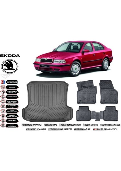 Octavia 2001 Model Bagaj Havuzu Araca Özel Siyah Havuzlu Paspas Takımı Sett
