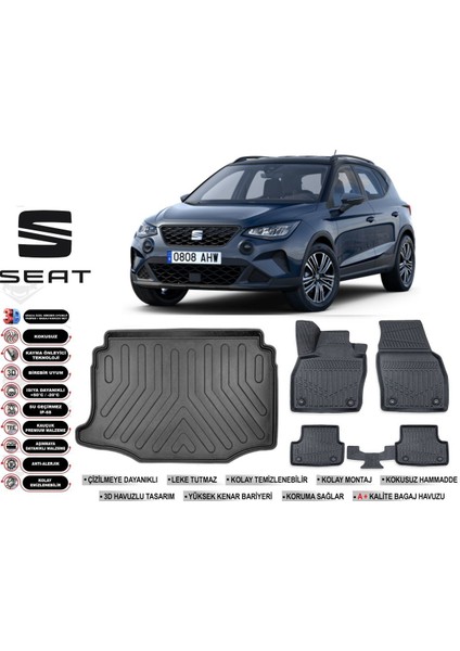 Arona 2019 Model Alt Bagaj Havuzu Araca Özel Siyah Havuzlu Paspas Takımı Sett