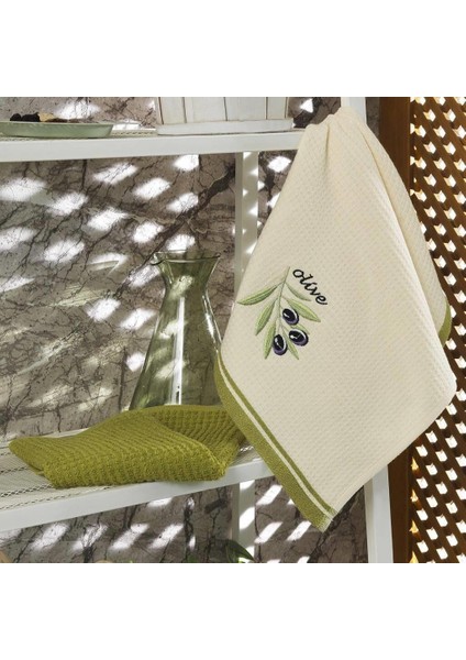 Pamuk Mutfak Havlusu Olive 2'li Krem-Yeşil 40 x 60 cm
