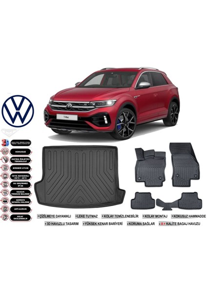 T-Roc 2022 Model Üst Bagaj Havuzu Araca Özel Siyah Havuzlu Paspas Takımı Sett