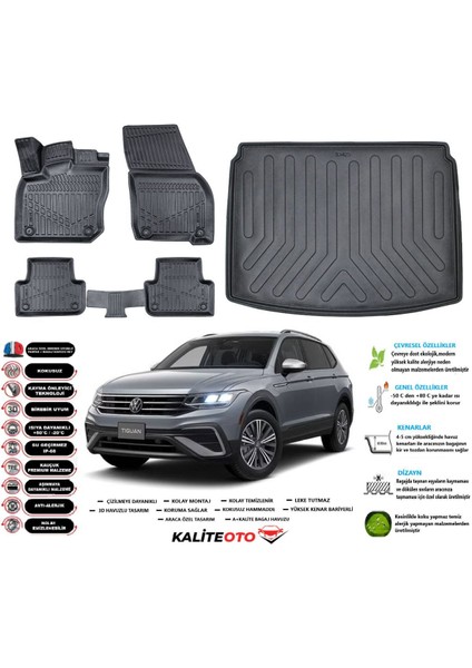 Tiguan 2021 Model Alt Esnek Bagaj Havuzu Araca Özel Siyah Paspas Takımı