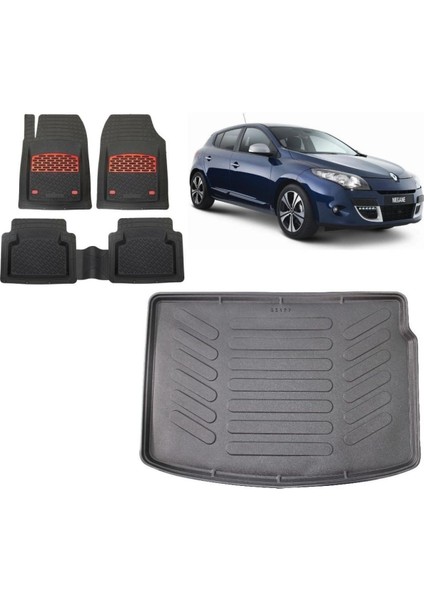 Megane 3 Hatchback 2013 Model Uyumlu 3D Bagaj Havuzu+3d Kırmızı Kromlu Havuzlu Paspas Takımı