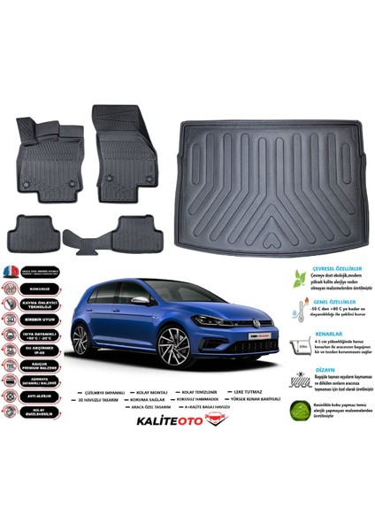Golf 7 2019 Model Esnek Bagaj Havuzu Araca Özel Siyah Paspas Takımı