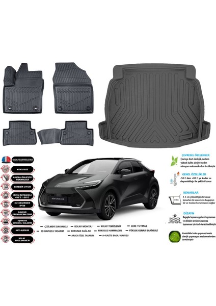 C-Hr 2025 Model Ses Sistemsiz Esnek Bagaj Havuzu Araca Özel Siyah Paspas Takımı