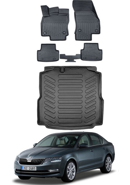 Octavia 2017 Model Bagaj Havuzu Araca Özel Siyah Paspas Takımı