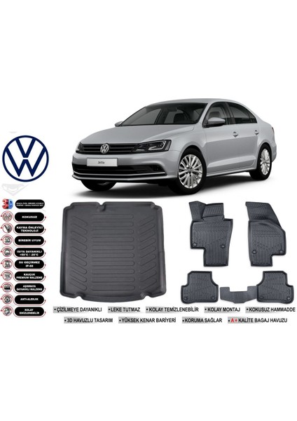 Jetta 2012 Model Cepsiz Bagaj Havuzu Araca Özel Siyah Havuzlu Paspas Takımı Sett