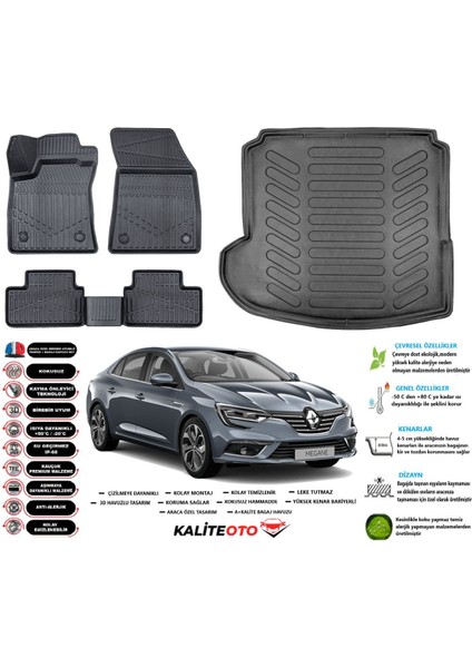 Megane 4 2016 Model Sol Kulak Esnek Bagaj Havuzu Araca Özel Siyah Kokusuz Paspas Takımı