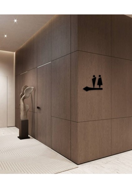 Siyah Wc Sol Ok İşaretli Yönlendirme Levhası