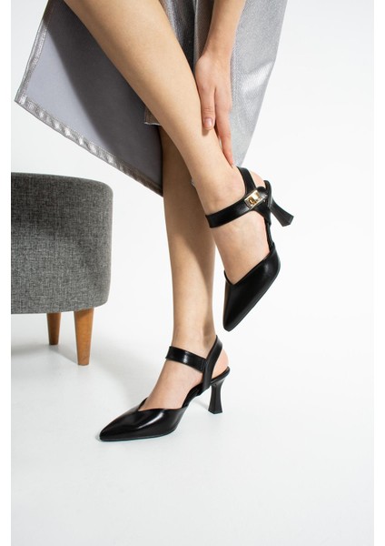 Kadın Siyah Metalik Vera Heel Topuklu Sandalet