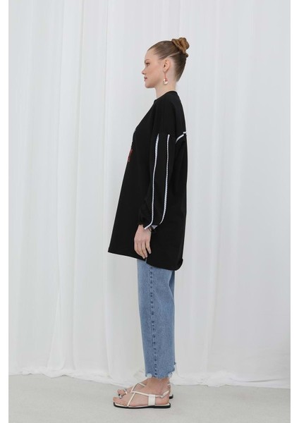 25Y10640 Sweat Figürlü Kol Büzgü Detaylı - Puane - 25Y10640 - Siyah - 2