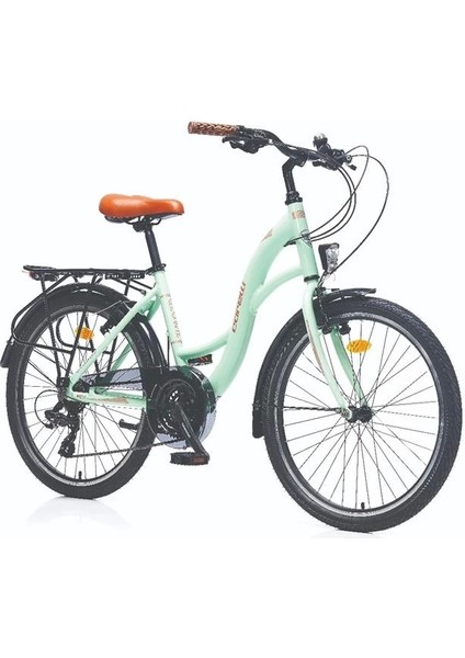 Glowıe Kadın Şehir Bisikleti 410H V 24 Jant 21 Vites Mint Yeşil Kahve