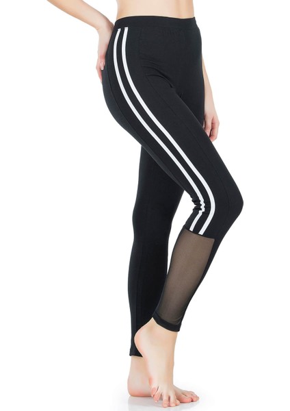 Şeritli Transparan Detaylı Kadın Tayt 0602