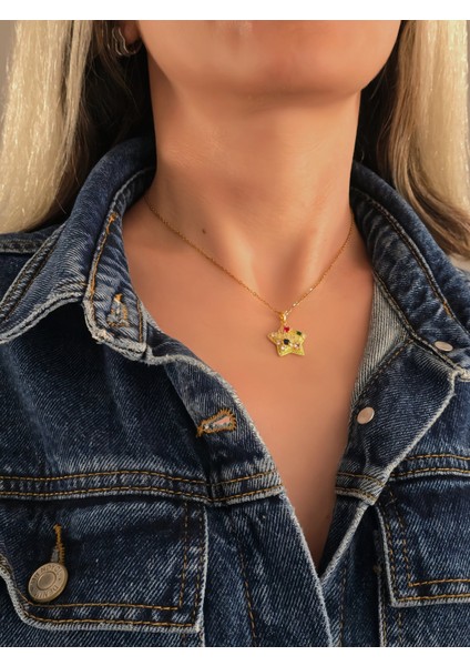 Yıldız Model Renkli Zirkon Taşlı Gold Renk Kolye fiyatları