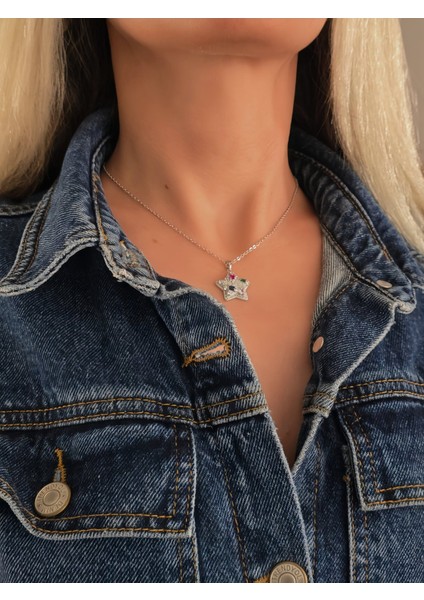 Yıldız Model Renkli Zirkon Taşlı Silver Renk Kolye fiyatları