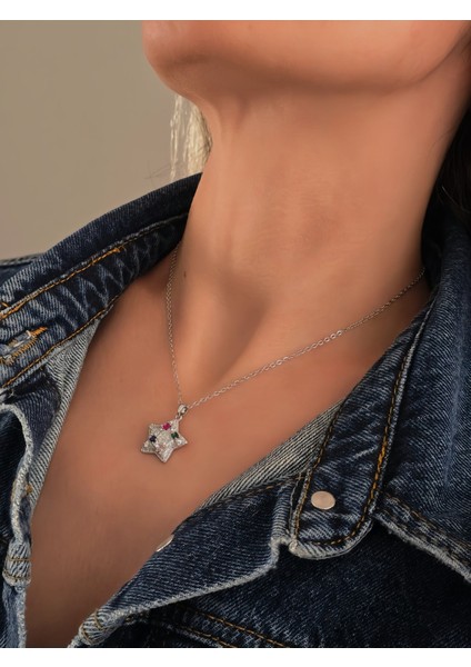 Yıldız Model Renkli Zirkon Taşlı Silver Renk Kolye modelleri