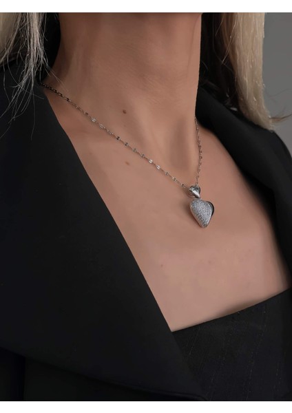 Bombeli Kalp Zirkon Taşlı Silver Renk Kolye fiyatları