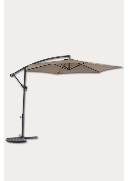 Krem 270 cm, Ayaklı Ampül Şemsiye Polyester Örtülü