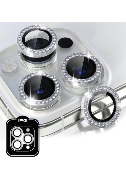Apple iPhone 16 Pro / Pro Max Için Ipg Prolens Kamera Lens Koruyucu Elmas Taş Çerçeveli, Kırılmaz Cam