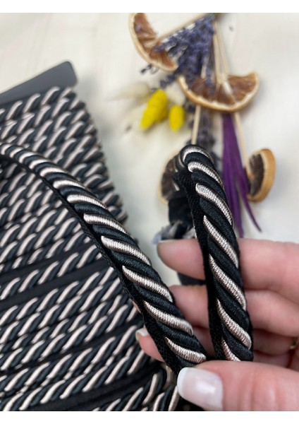 3 Metre - Siyah-Bej Renk Kalın Halat Kordon fiyatları