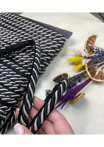 3 Metre - Siyah-Bej Renk Kalın Halat Kordon modelleri