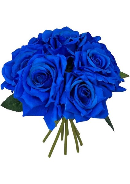 Yapay Çiçek Mavi Gül 10LU Demet Gelin Çiçeği Buketi Masa Üstü Vazo Çiçeği 25CM