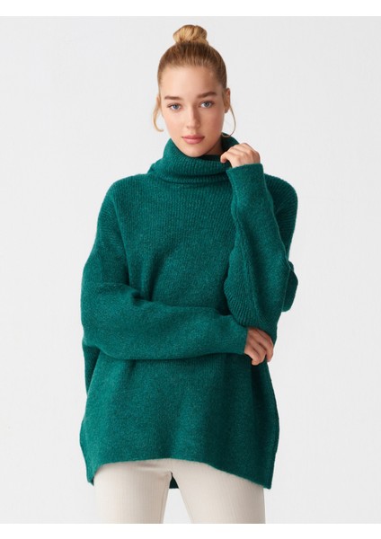 2268 Balıkçı Yaka Geniş Kazak-Nefti Yeşil fırsatları