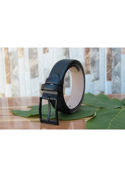 Siyah Baskılı 3,5cm Suni Deri Erkek Kemer