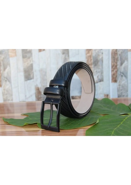 Siyah Baskılı 3,5cm Suni Deri Erkek Kemer
