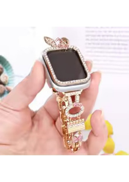 Apple Watch Seri 10/9/8/7 Uyumlu 46MM 45MM 42MM 41MM Ölçü Çapkın Tavşan Kulaklı Taş Işlemeli Şeffaf Sert Pc Kasa Koruyucu