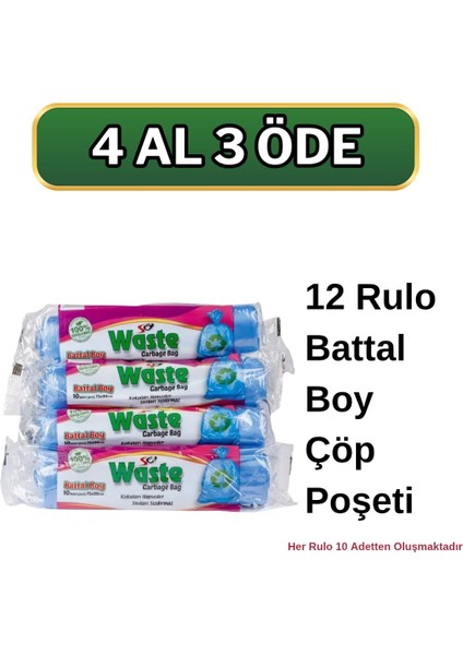 Battal Boy Çöp Poşeti 75*90 cm 12'li Rulo 120 Adet