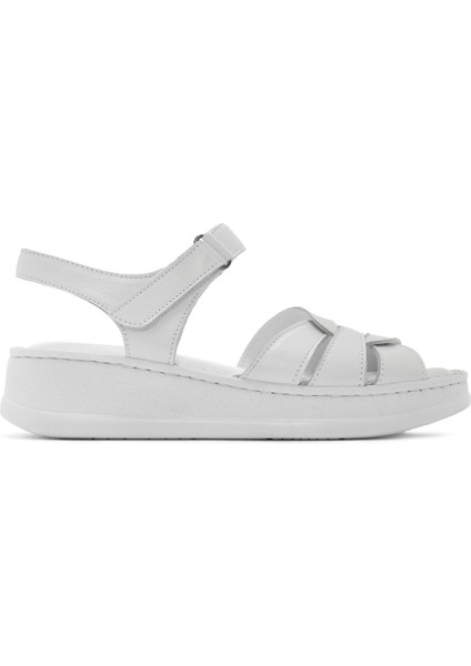 Kadın Beyaz Bantlı Kalın Tabanlı Deri Comfort Sandalet 25SFD321418