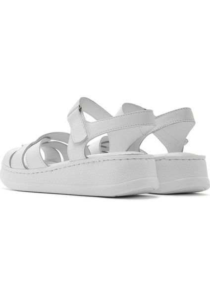 Kadın Beyaz Bantlı Kalın Tabanlı Deri Comfort Sandalet 25SFD321418