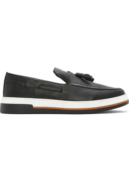 Erkek Siyah Püsküllü Deri Casual Loafer 25SFD680418