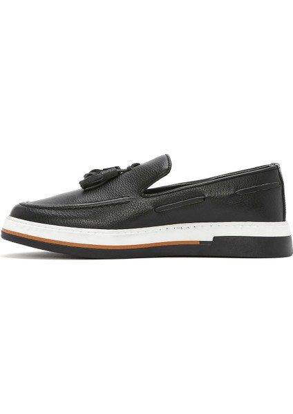 Erkek Siyah Püsküllü Deri Casual Loafer 25SFD680418