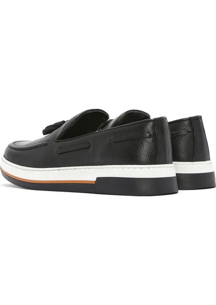 Erkek Siyah Püsküllü Deri Casual Loafer 25SFD680418