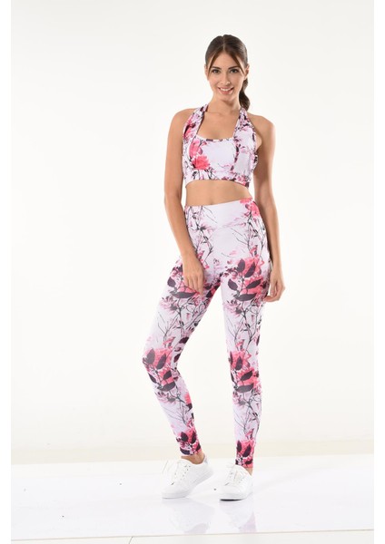 Kadın Çiçek Desenli Büstiyer Tayt Takım 530 modelleri