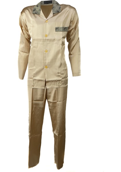 Erkek Şık Klasik Model Pijama Takımı Premium Saten Kumaş Eşsiz Model Cepli Tam Kalıp