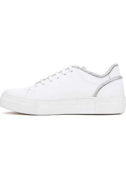 Kadın Beyaz Bağcıklı Taşlı Deri Sneaker 25SFD290618