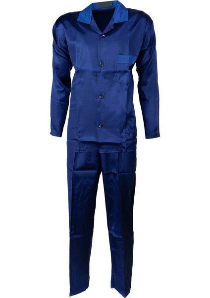 Erkek Şık Klasik Model Pijama Takımı Premium Saten Kumaş Kristal Model Cepli Tam Kalıp