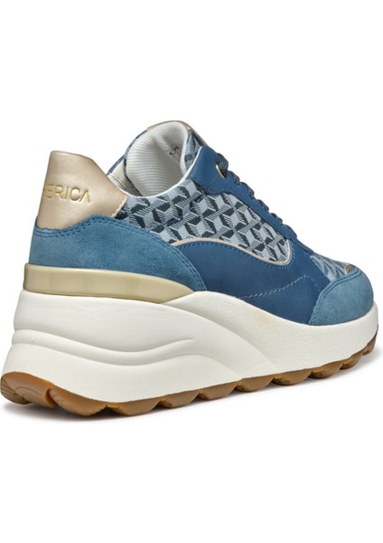 Kadın Mavi D Spherica EC13 A - Nap + Emb.te Bağcıklı Dolgu Topuklu Sneaker D45WAA085DSC4005