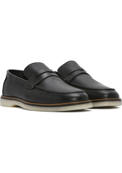 Erkek Siyah Deri Casual Loafer 25SFD680718