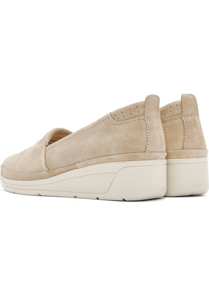 Kadın Bej Dolgu Topuklu Süet Deri Comfort Loafer 25SFD501310