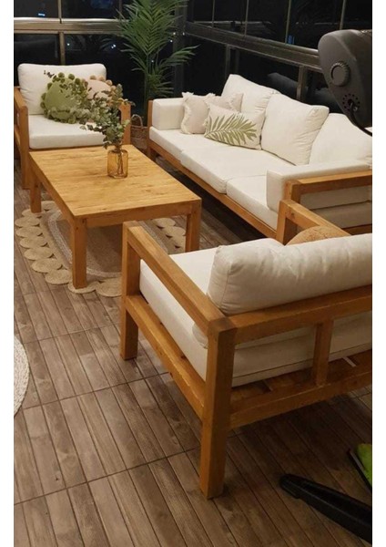 Hera 3+1+1 Bahçe Balkon Teras Ahşap Oturma Grubu