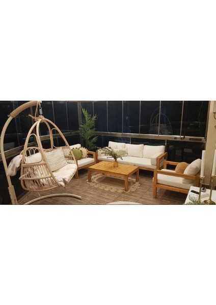 Hera 3+1+1 Bahçe Balkon Teras Ahşap Oturma Grubu